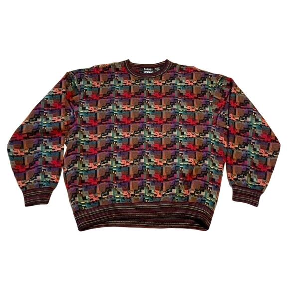 BARNES STORM Sweater Men Large Wool Blend Woven Wave Geometric Art Pattern Vntg - Picture 1 of 11